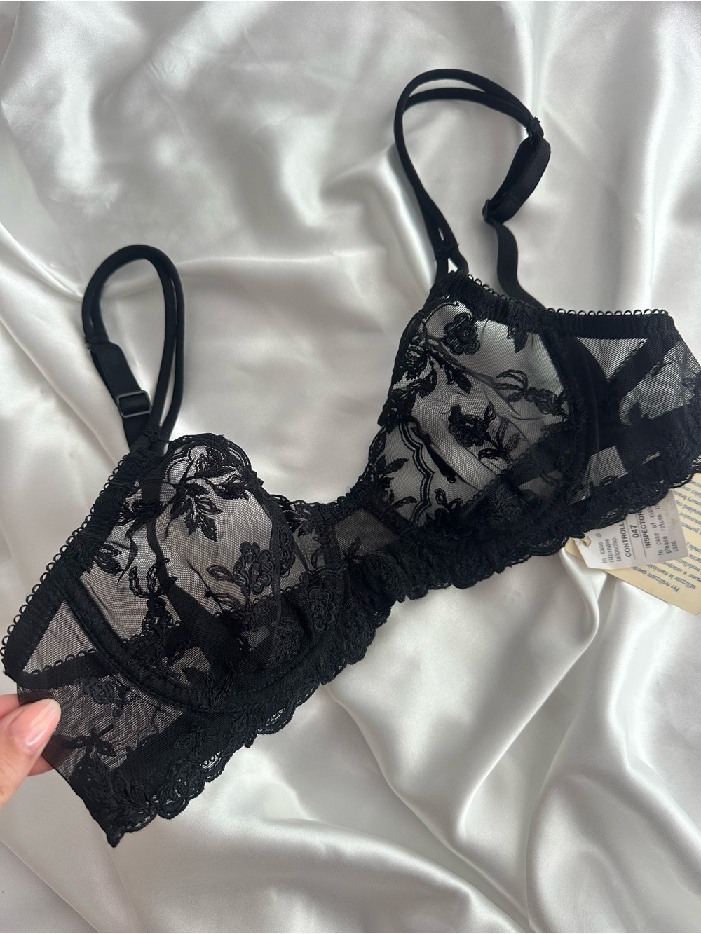 NWT La Perla Vintage Black Sheer  Floral Lace Underwire Bra #019
